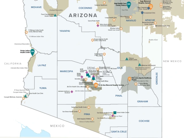 map of Arizona showing tribal areas and tribal health facilities