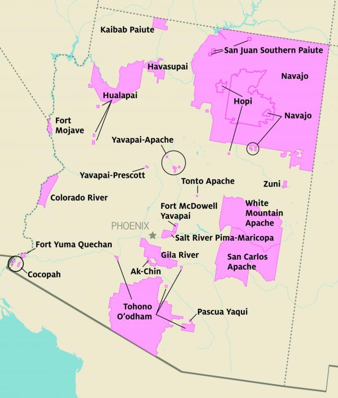 Tribal areas in Arizona